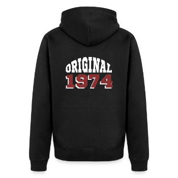 Original 1974 - Unisex Premium Bio Zip Hoodie - Schwarz - Hinten - Nico (187cm)
