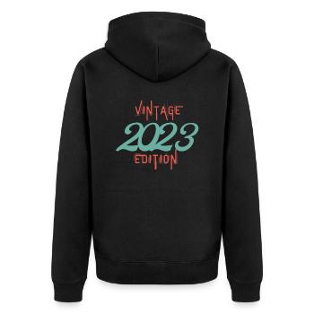 Jahrgang 2023 Ausgabe - Unisex Premium Bio Zip Hoodie - Schwarz - Hinten - Nico (187cm)