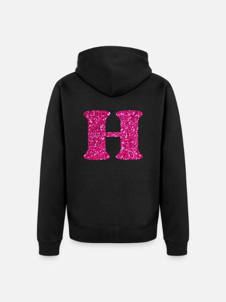 Letter h pink glitter - Unisex Premium Organic Zip Hoodie - black