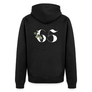 Nummer 65 Blumengrün - 65. Blumengeburtstag - Unisex Premium Bio Zip Hoodie - Schwarz - Hinten - Nico (187cm)