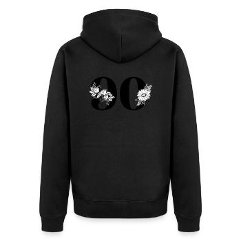 Nummer 90 Schwarze Blumen - 90. Geburtstag Blumen - Unisex Premium Bio Zip Hoodie - Schwarz - Hinten - Nico (187cm)