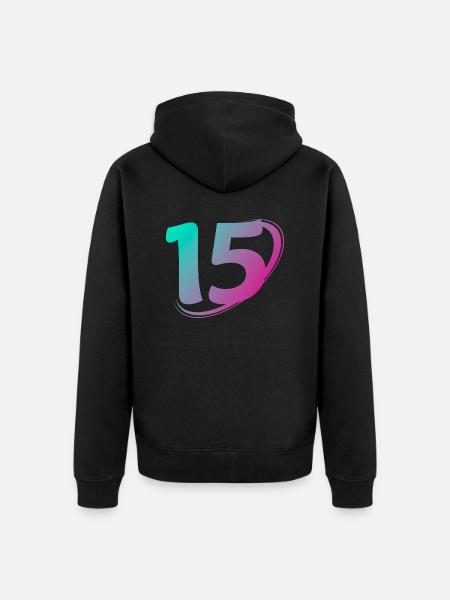 Number 15 multicolor - Unisex Premium Organic Zip Hoodie - black