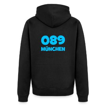 089 München Vorwahl Telefon telefonieren Bayern - Unisex Premium Bio Zip Hoodie - Schwarz - Hinten - Nico (187cm)