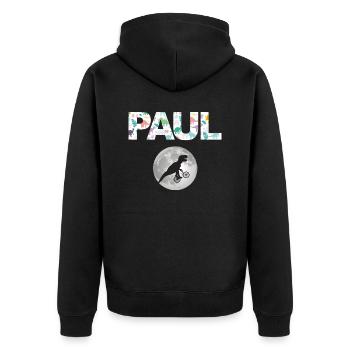 PAUL - Schöner Jungen Name mit Dinosaurier - Unisex Premium Bio Zip Hoodie - Schwarz - Hinten - Nico (187cm)