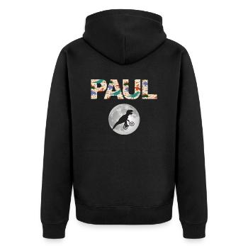 PAUL - Schöner Jungen Name mit Dinosaurier - Unisex Premium Bio Zip Hoodie - Schwarz - Hinten - Nico (187cm)