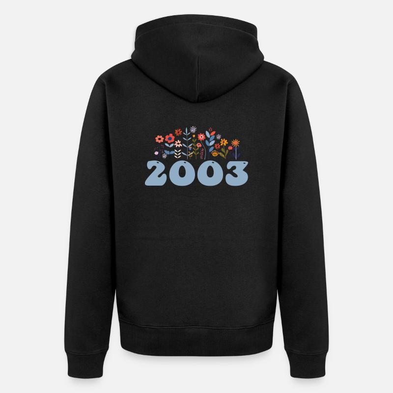 2003 Motif floral 2003 Floral thème Fleurs 2003 - Veste à capuche bio Premium Unisexe - noir