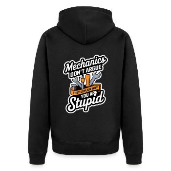 Mechanics Explain Why You Are Stupid 7 - Unisex Premium Bio Zip Hoodie - Schwarz - Hinten - Nico (187cm)