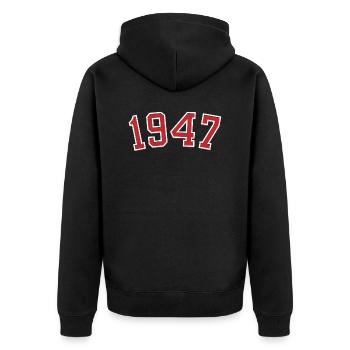 Sport year of birth 1947 - Unisex Premium Organic Zip Hoodie - black - Back - Nico (187cm)