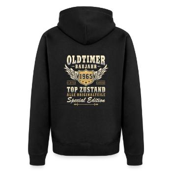 60. Geburtstag Oldtimer 60 Jahre 2025 Geschenkidee - Unisex Premium Bio Zip Hoodie - Schwarz - Hinten - Nico (187cm)