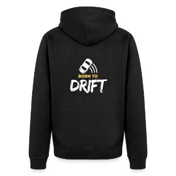 Geboren, um sich treiben zu lassen - Unisex Premium Bio Zip Hoodie - Schwarz - Hinten - Nico (187cm)