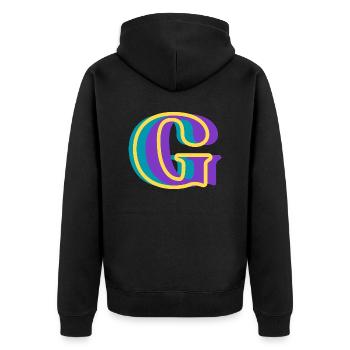 Mehrfarbiger Buchstabe g – originelle Geschenkidee - Unisex Premium Bio Zip Hoodie - Schwarz - Hinten - Nico (187cm)