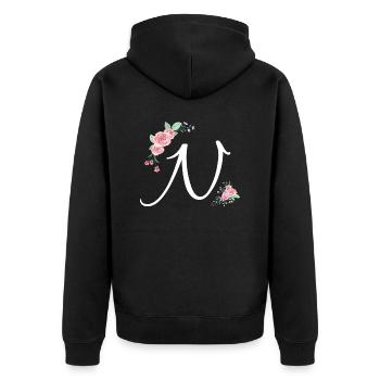 Buchstabe n Blumen - Unisex Premium Bio Zip Hoodie - Schwarz - Hinten - Nico (187cm)