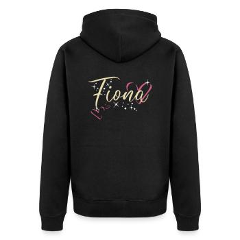Fiona Nom Prénom Calligraphie coeur - Veste à capuche bio Premium Unisexe - noir - Dos - Nico (187cm)