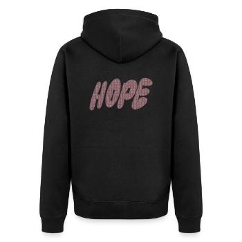 Hope – Strickschrift - Unisex Premium Bio Zip Hoodie - Schwarz - Hinten - Nico (187cm)
