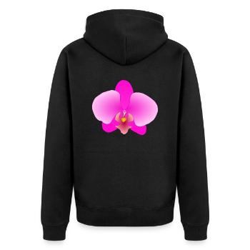 Rosa Orchidee - Unisex Premium Bio Zip Hoodie - Schwarz - Hinten - Nico (187cm)