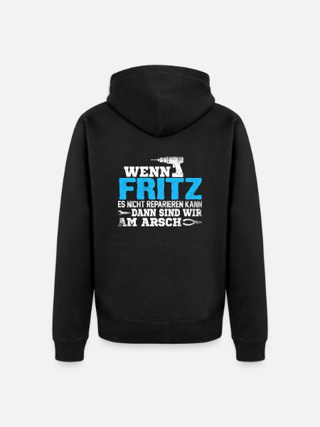 FRITZ - kann es reparieren - Unisex Premium Bio Zip Hoodie - Schwarz