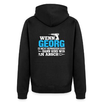 GEORG - kann es reparieren - Unisex Premium Bio Zip Hoodie - Schwarz - Hinten - Nico (187cm)
