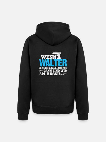 WALTER - kann es reparieren - Unisex Premium Bio Zip Hoodie - Schwarz