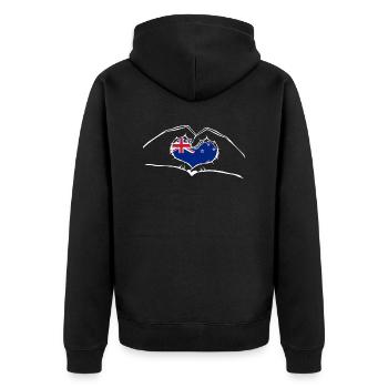 J’aime les mains de Nouvelle Zélande - New Zealand - Veste à capuche bio Premium Unisexe - noir - Dos - Nico (187cm)