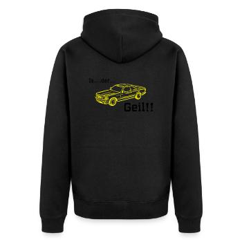 is der geil - Unisex Premium Bio Zip Hoodie - Schwarz - Hinten - Nico (187cm)