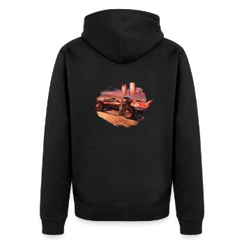Grinns Welt Nr. 1 - Unisex Premium Bio Zip Hoodie - Schwarz - Hinten - Nico (187cm)