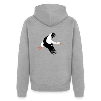 Storch im Flug - Unisex Premium Bio Zip Hoodie - Grau meliert - Hinten - Nico (187cm)