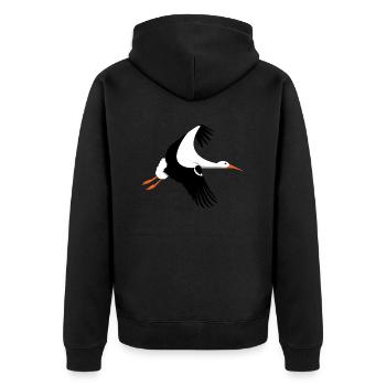 Storch im Flug - Unisex Premium Bio Zip Hoodie - Schwarz - Hinten - Nico (187cm)