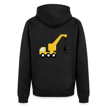 Kran - Unisex Premium Bio Zip Hoodie - Schwarz - Hinten - Nico (187cm)