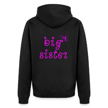 Große Schwester - Unisex Premium Bio Zip Hoodie - Schwarz - Hinten - Nico (187cm)