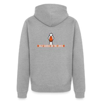 goose on the loose - Unisex Premium Bio Zip Hoodie - Grau meliert - Hinten - Nico (187cm)