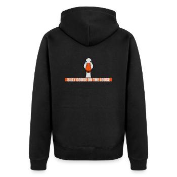 goose on the loose - Unisex Premium Bio Zip Hoodie - Schwarz - Hinten - Nico (187cm)