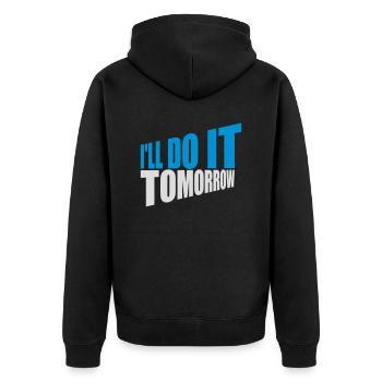do it tomorrow Zitat - Unisex Premium Bio Zip Hoodie - Schwarz - Hinten - Nico (187cm)