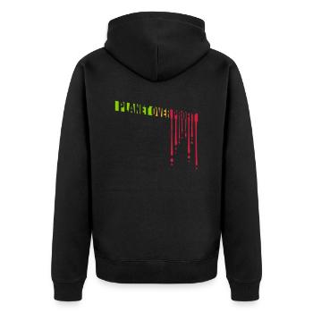 planet over profit Zitat - Unisex Premium Bio Zip Hoodie - Schwarz - Hinten - Nico (187cm)