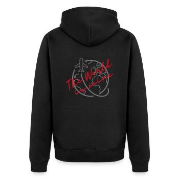 The World is mine - Unisex Premium Bio Zip Hoodie - Schwarz - Hinten - Nico (187cm)