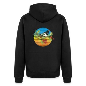 Bunter Vogel - Unisex Premium Bio Zip Hoodie - Schwarz - Hinten - Nico (187cm)