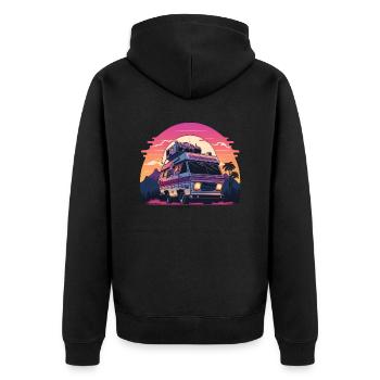 Synthwave Camper sunset - Unisex Premium Bio Zip Hoodie - Schwarz - Hinten - Nico (187cm)