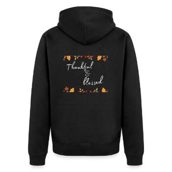 Thanksgiving - Thankful & bless Shirt - Unisex Premium Bio Zip Hoodie - Schwarz - Hinten - Nico (187cm)