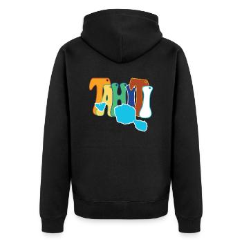 Belle idee cadeau souvenir carte de l'ile Tahiti - Veste à capuche bio Premium Unisexe - noir - Dos - Nico (187cm)