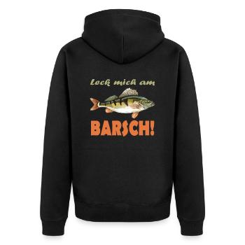 Leck mich am Barsch! - Unisex Premium Bio Zip Hoodie - Schwarz - Hinten - Nico (187cm)