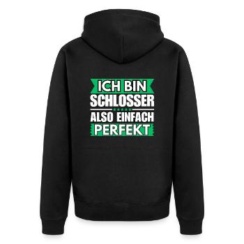 Einfach ein Perfekter Schlosser - Unisex Premium Bio Zip Hoodie - Schwarz - Hinten - Nico (187cm)