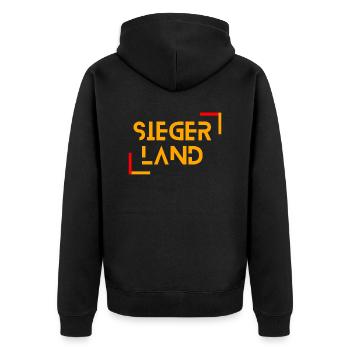 Siegerland - das modische Siegerland Design -- SI - Unisex Premium Bio Zip Hoodie - Schwarz - Hinten - Nico (187cm)