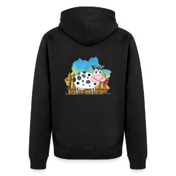 Cow - Unisex Premium Organic Zip Hoodie - black - Back - Nico (187cm)