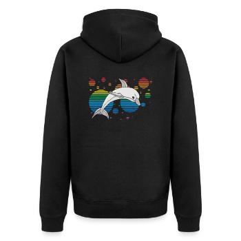 Delfin - Unisex Premium Bio Zip Hoodie - Schwarz - Hinten - Nico (187cm)
