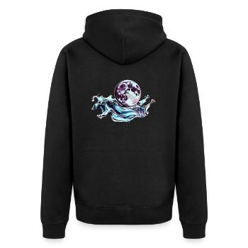 Chrom Vollmond - Unisex Premium Bio Zip Hoodie - Schwarz - Hinten - Nico (187cm)