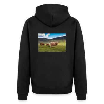 Schottische Hochlandrinder - Unisex Premium Bio Zip Hoodie - Schwarz - Hinten - Nico (187cm)