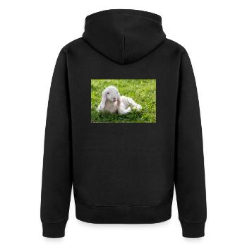 Lamb with a kiss - Unisex Premium Organic Zip Hoodie - black - Back - Nico (187cm)