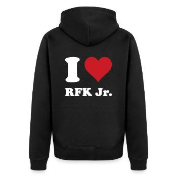I Herz RFK JR - Unisex Premium Bio Zip Hoodie - Schwarz - Hinten - Nico (187cm)