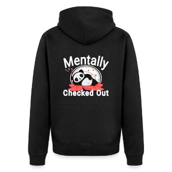 Geistig Ausgecheckt - Unisex Premium Bio Zip Hoodie - Schwarz - Hinten - Nico (187cm)