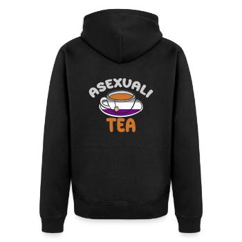 AsexuStyle: Asexuali-tea - Unisex Premium Organic Zip Hoodie - black - Back - Nico (187cm)