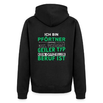Verdammt geiler Typ - Pförtner Edition - Unisex Premium Bio Zip Hoodie - Schwarz - Hinten - Nico (187cm)